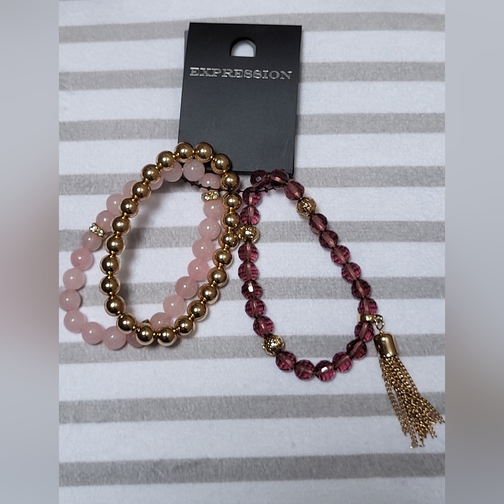 Expression 3 Stretch Beaded Bracelet Set, New With Tags